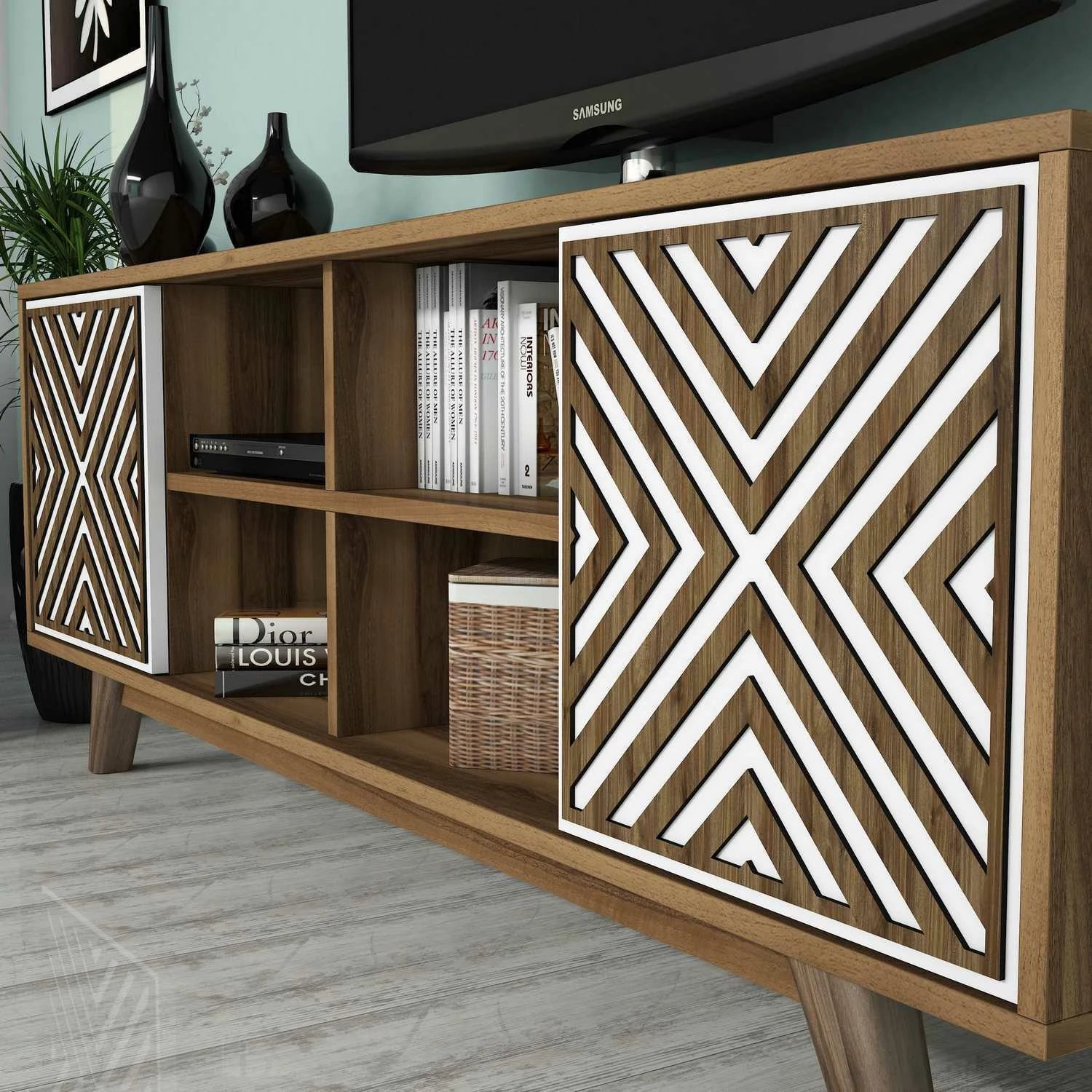 Njësi TV Hanah Home, Inci, ngjyrë arre dhe e bardhë