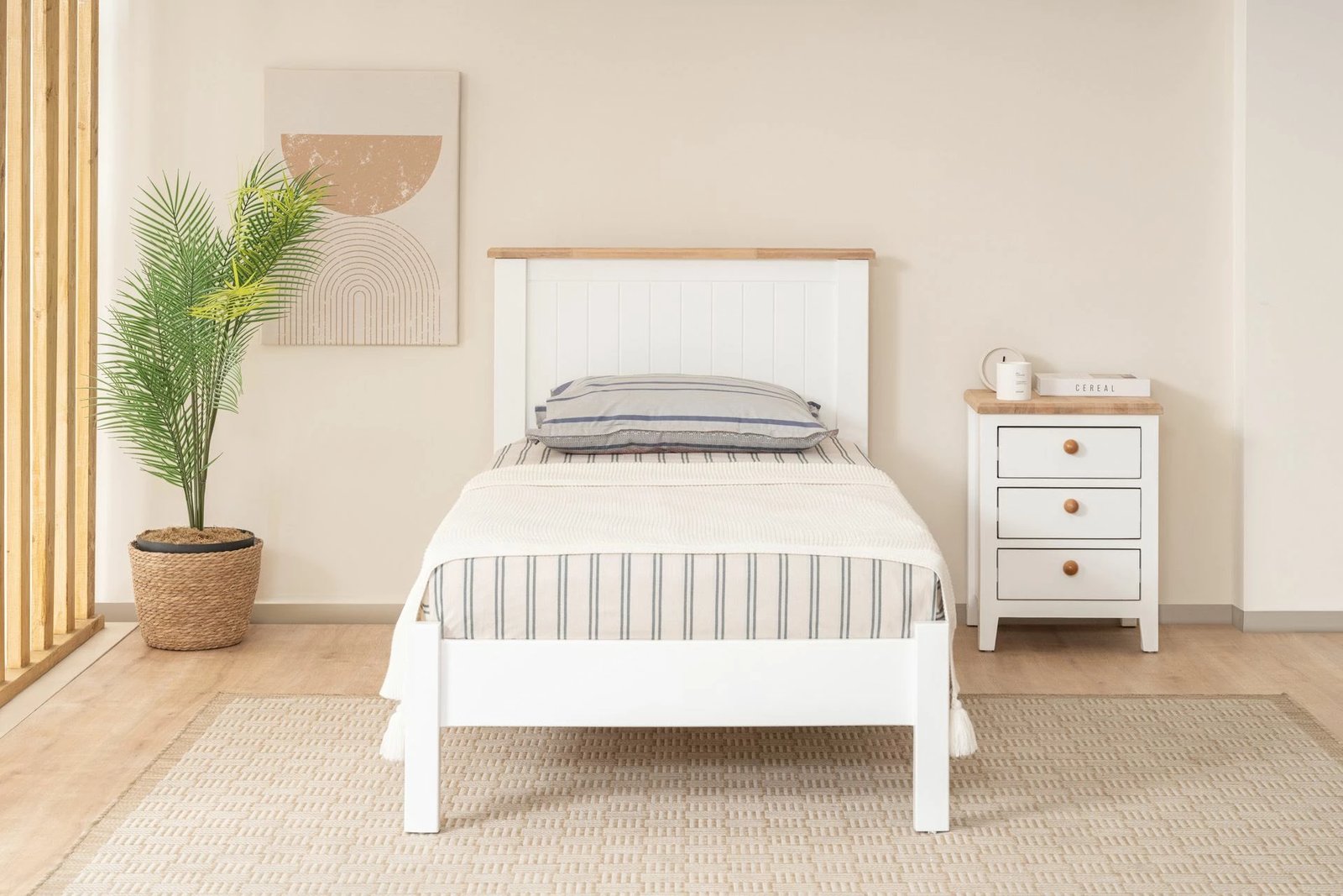 Kornizë krevati teke Blınk Modern Country, e bardhë dhe lis, 90x200cm