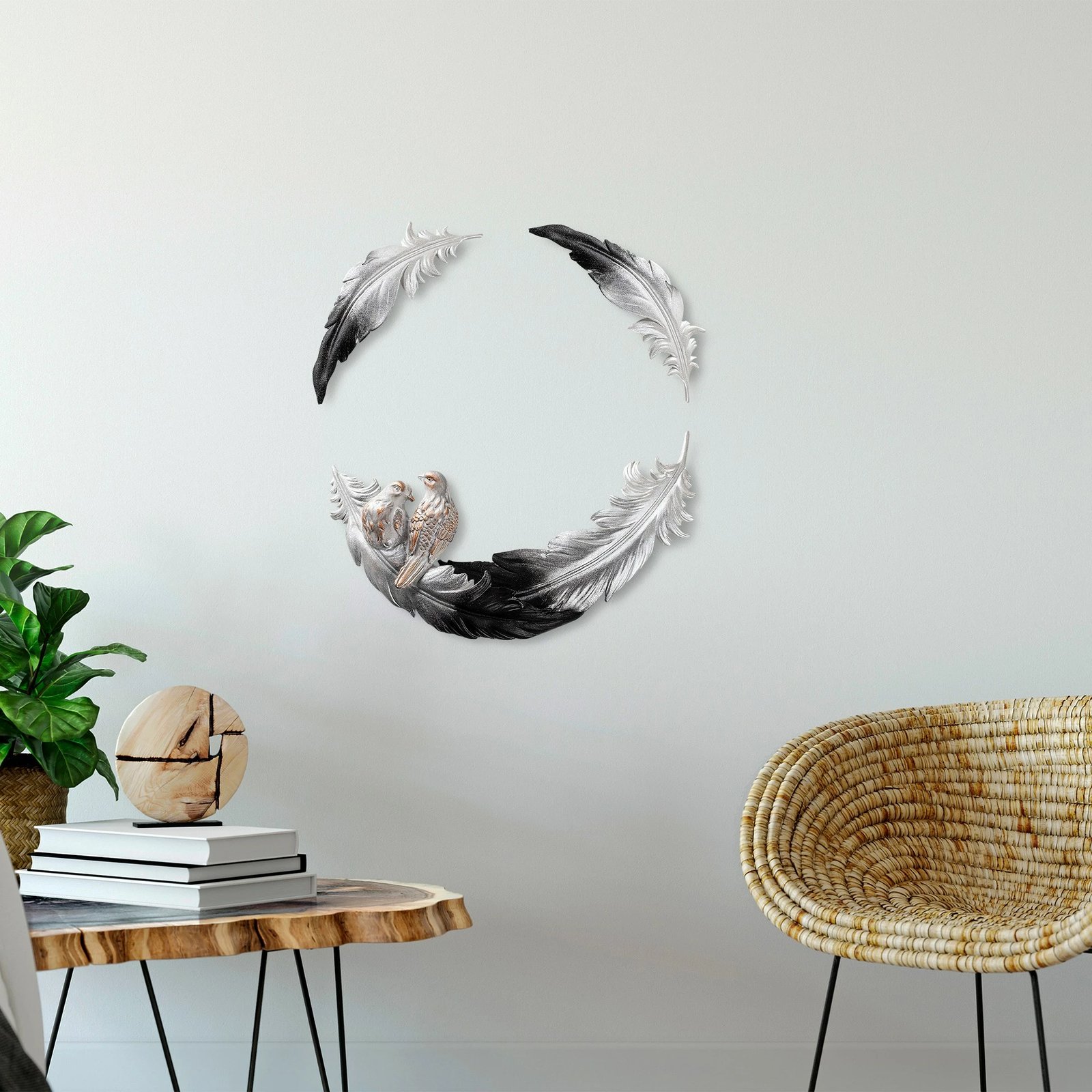 Aksesor dekorativ për mur, Love Birds, Aberto Design, 3 copë, ngjyrë e zezë dhe e bardhë