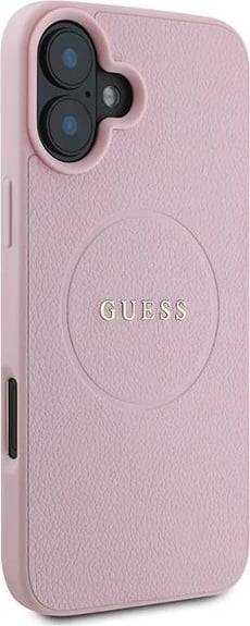 Mbështjellës Guess Grained Gold Ring MagSafe për iPhone 16 Plus, Rozë