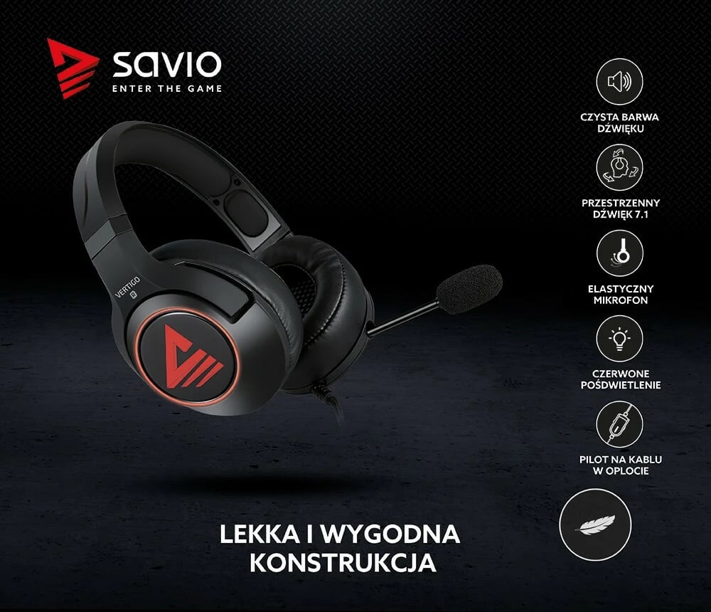 Kufje gaming Savio Vertigo me mikrofon, Surround 7.1, USB, të zeza Kufje gaming Savio Vertigo me mikrofon, Surround 7.1, USB, të zeza