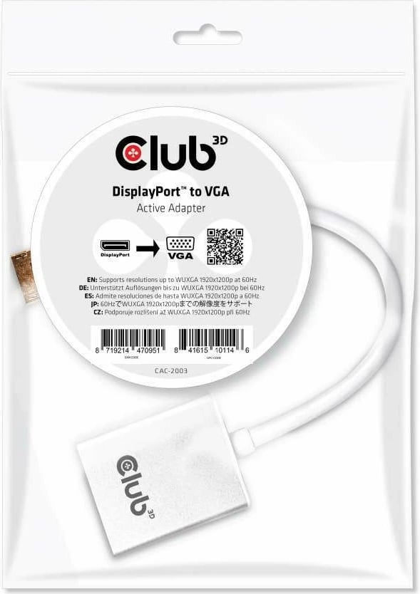 Adapter DisplayPort në VGA Club3D, aktiv, Plug and Play, i bardhë