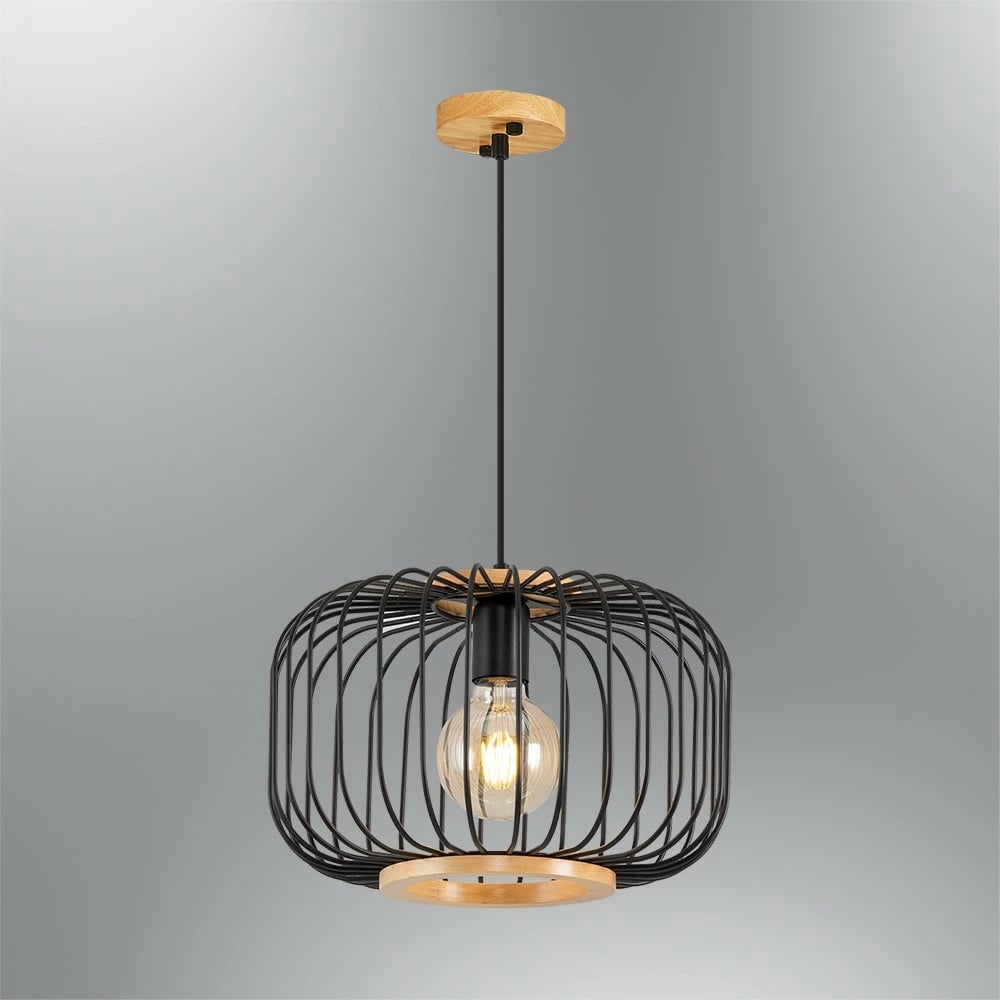 Llambë tavani Opviq, dru dhe metal i zi, L1275