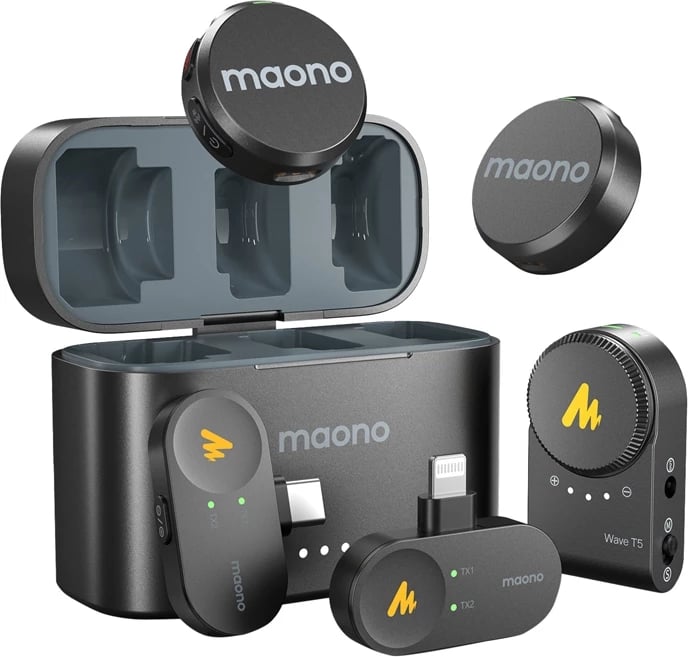 Mikrofon wireless Maono WM650 A3 me dy transmetues dhe tre marrës, me kuti karikimi, i zi Mikrofon wireless Maono WM650 A3 me dy transmetues dhe tre marrës, me kuti karikimi, i zi