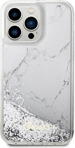 Mbështjellës Guess GUHCP14XLCSGSGH për iPhone 14 Pro Max 6.7", Liquid Glitter Marble, Bardhë