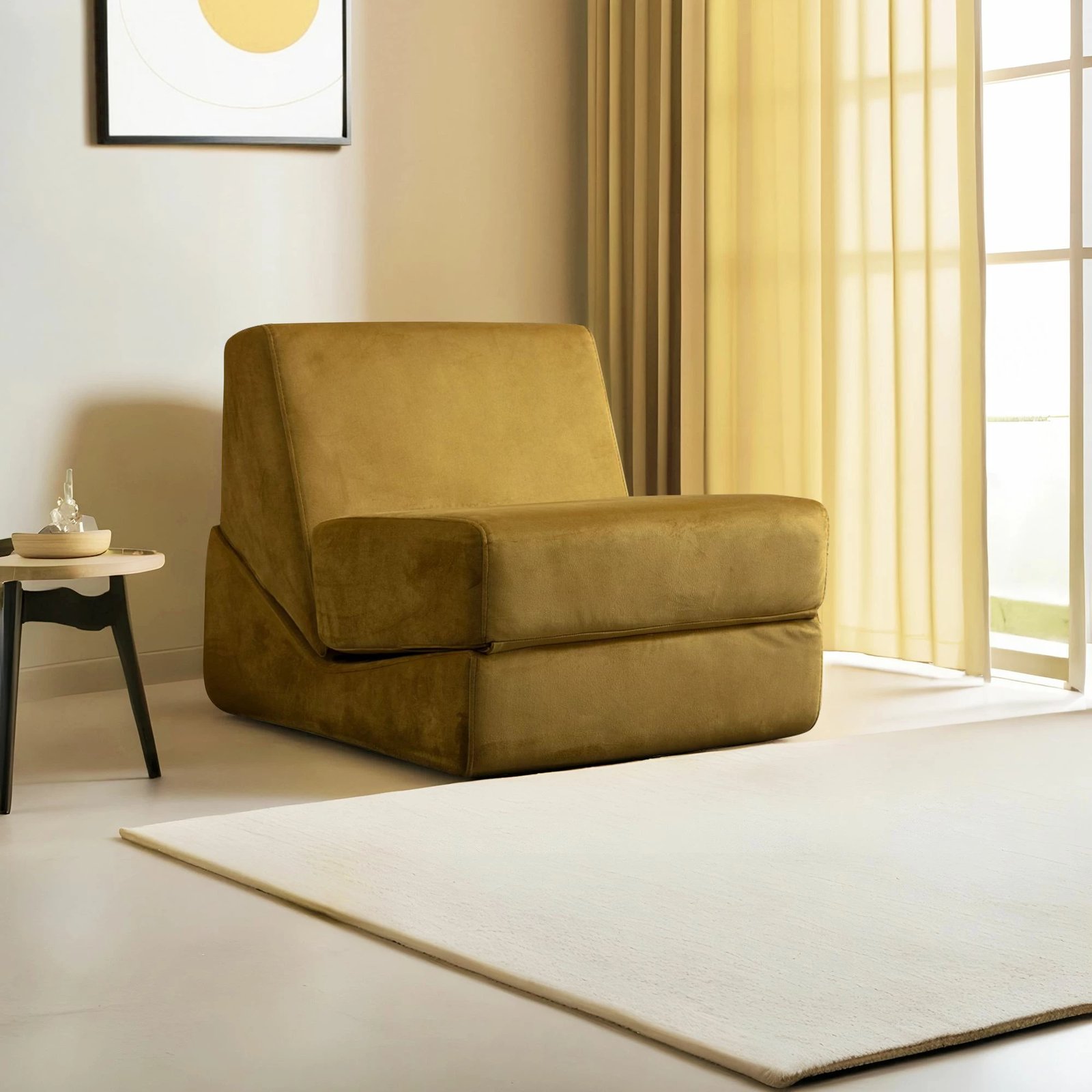Krevat-kolltuk një vendësh Atelier del Sofa, Origami Convertable, ngjyrë mustard