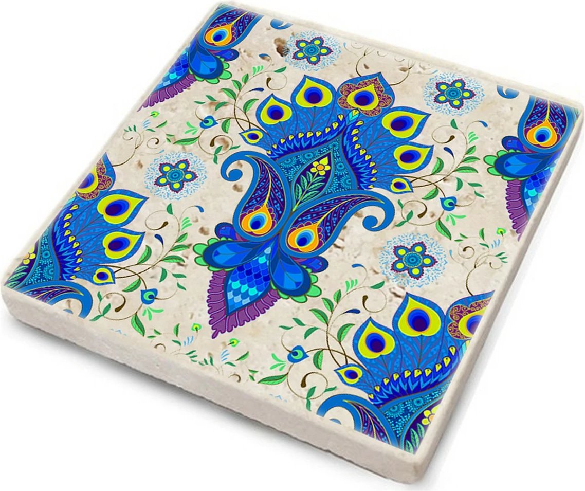 Set katrorësh dekorativ prej guri natyral, shumëngjyrësh, Hermia, TAB34158005624, 10x10x1cm (4 copë)