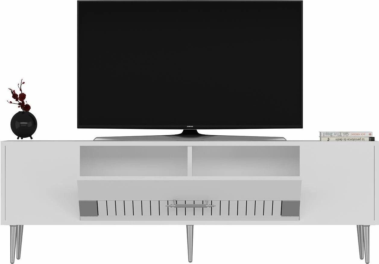 Komodë TV Skye Decor, e bardhë, argjendtë, Dekolp4