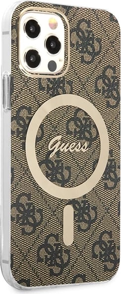Set mbështjellës Guess GUBPP12MH4EACSW me karikues wireless për iPhone 12/12 Pro, 4G Print, kafe