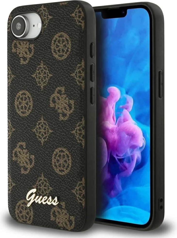 Mbështjellës Guess Peony Script Logo MagSafe për iPhone 16e, i zi
