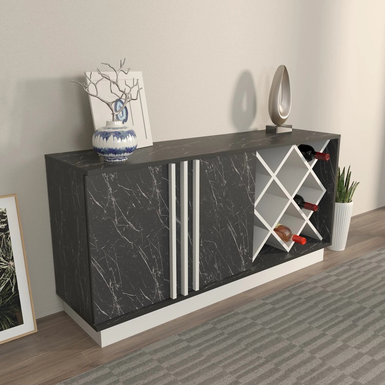 Komodë anësore Skye Decor, ngjyrë e bardhë, e zezë