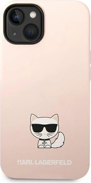 Mbështjellës Karl Lagerfeld KLHCP14SSLCTPI për iPhone 14, 6.1", silikon, rozë e çelur Choupette