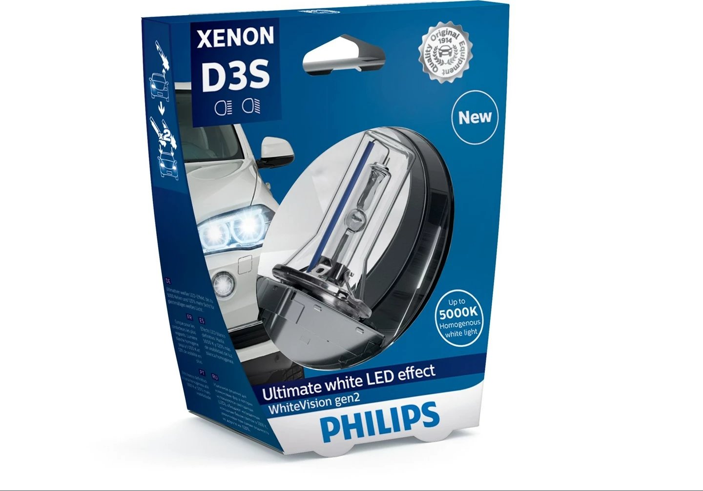 Dritë kokaresh Philips WhiteVision Xenon gen2, 35 W, Bardhë Dritë kokaresh Philips WhiteVision Xenon gen2, 35 W, Bardhë