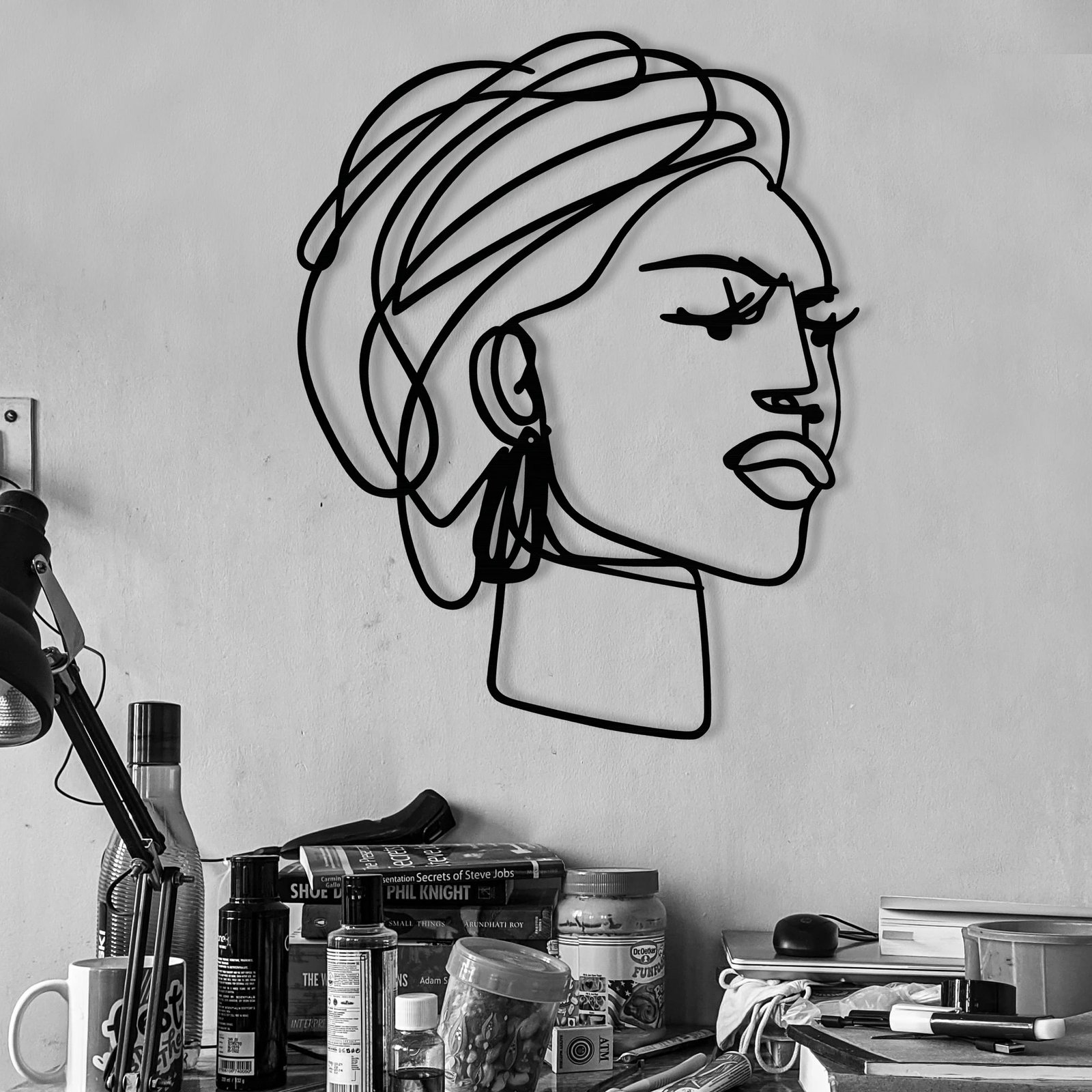 Aksesor dekorativ metalik për mur, Wallity Afro, ngjyrë e zezë, 52.5x66cm