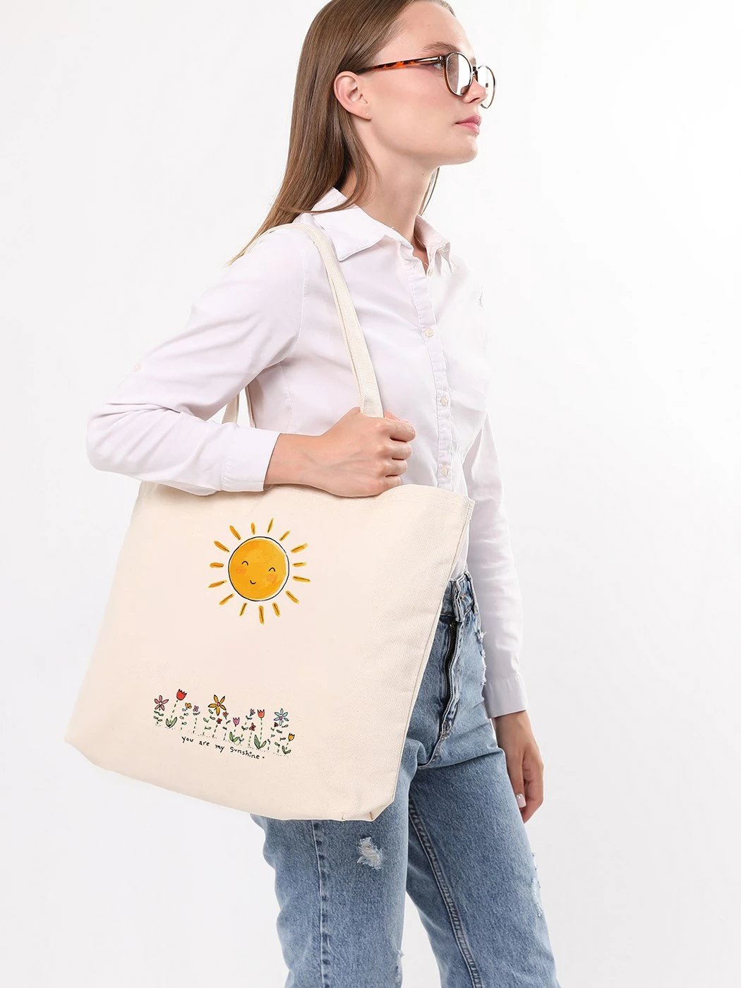 Torbë tote Zoozie Bags, krem, 47x36x8cm