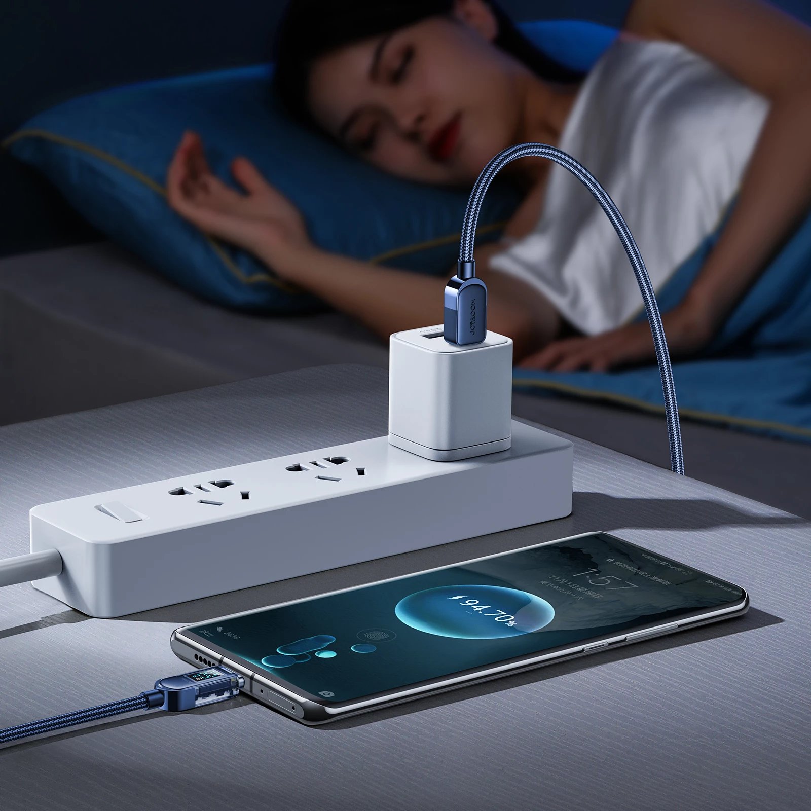 Kabllo USB-C në USB-C Joyroom A4 S-CC100A4 me ekran, 1.2m, 100W, Blu