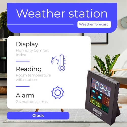 Stacion moti, Adler Camry CR 1166, ekran me ngjyra, temperaturë brenda/jashtë, higrometër, parashikim vranësirash, orë me 2 alarma, sondë e jashtme, e zezë Stacion moti, Adler Camry CR 1166, ekran me ngjyra, temperaturë brenda/jashtë, higrometër, parashikim vranësirash, orë me 2 alarma, sondë e jashtme, e zezë