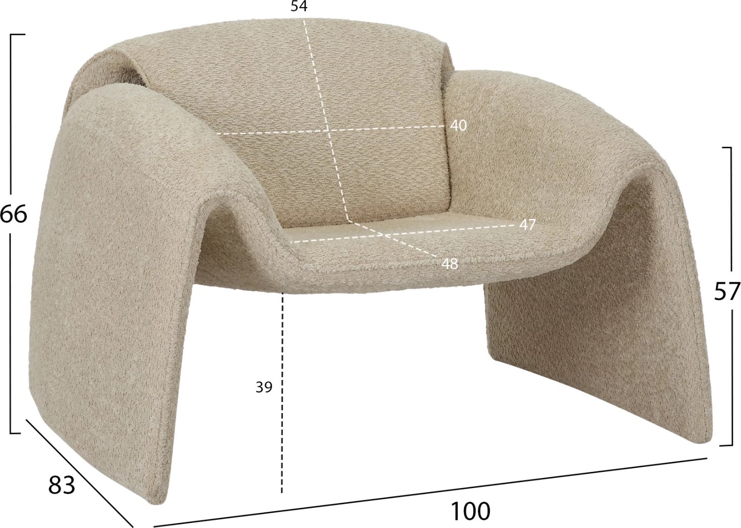 Fotel TREK, pëlhurë boucle, kornizë metali, 100x83x66H cm