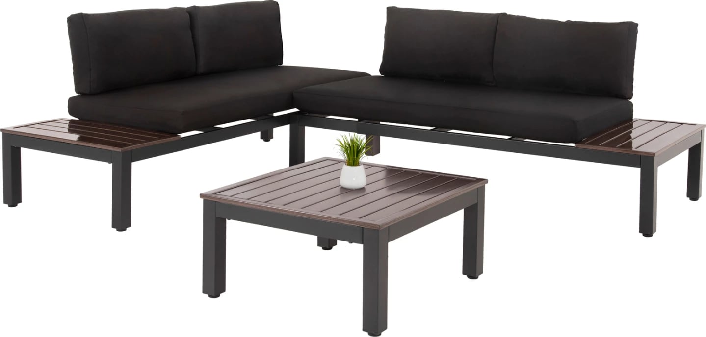 Set salloni për jashtë DEX 3 pjesë, alumini, FH6090, ngjyrë antracit & jastëkë kafe-zi