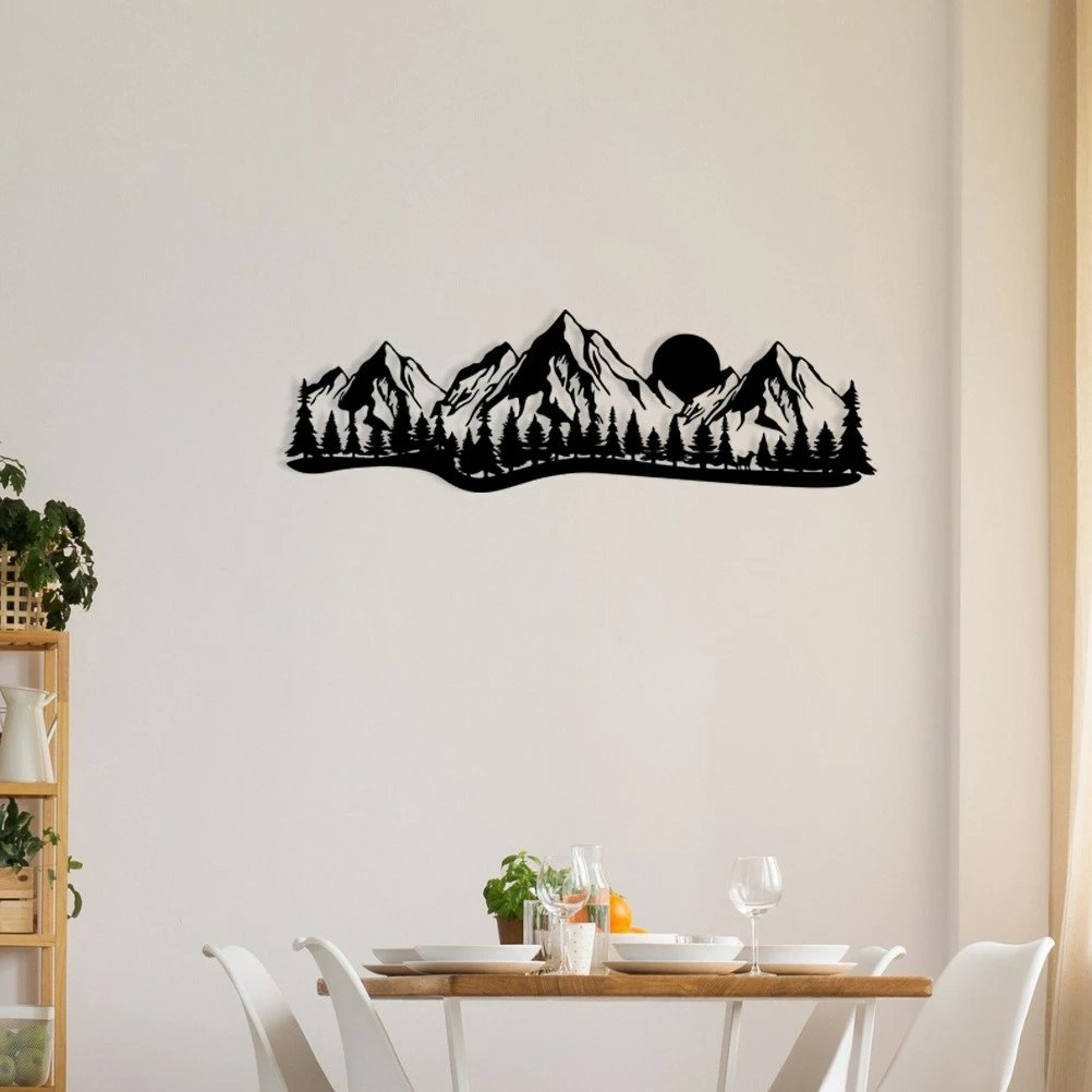 Aksesor dekorativ metalik për mur, peizazh malor, Wallity, 68x21cm