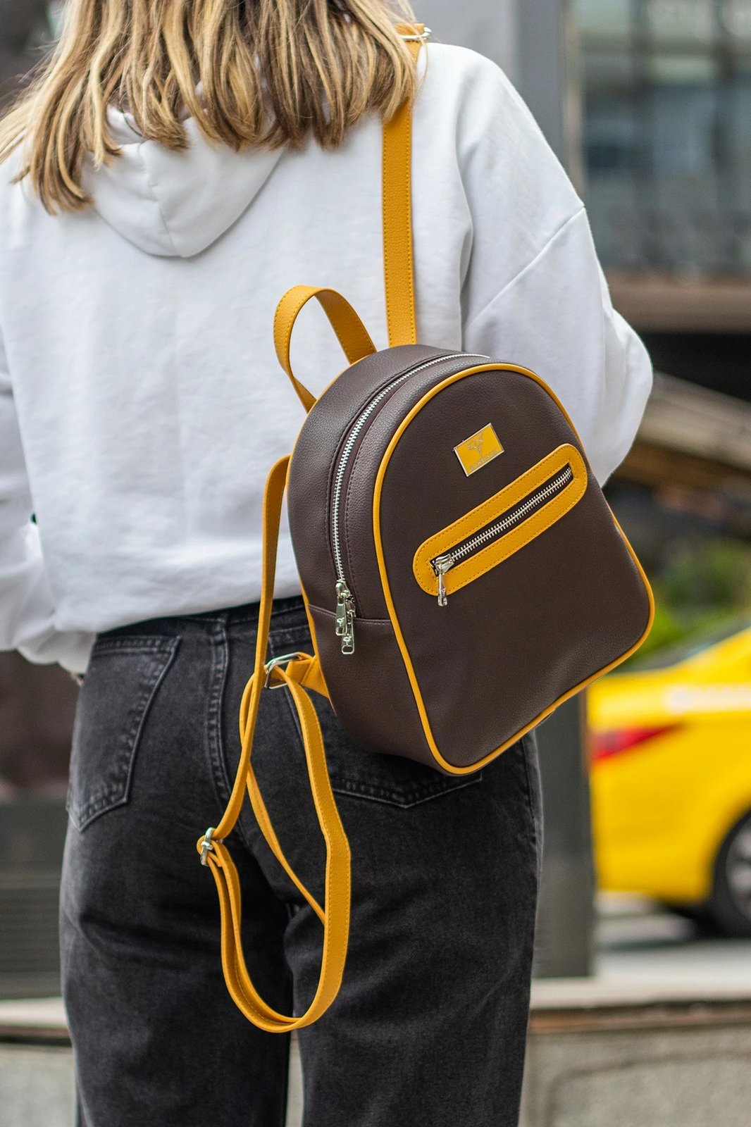 Çantë shpine Zoozie Bags Oslo, kafe-verdhë