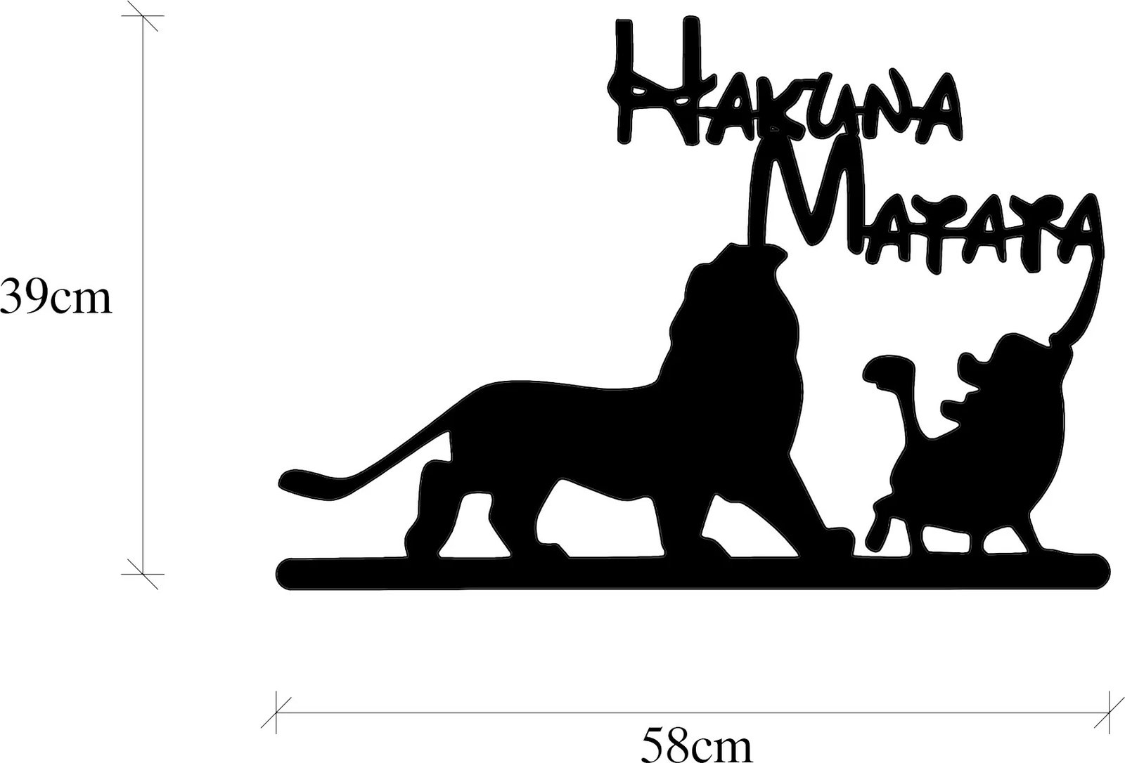 Aksesor dekorativ metalik për mur, Hakuna Matata, luan dhe derrkuc