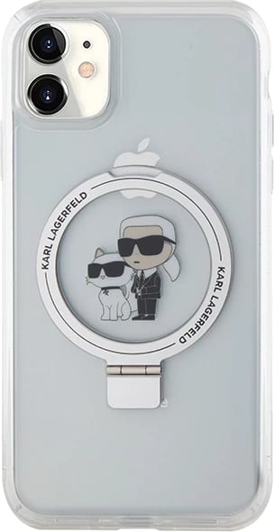 Mbështjellës Karl Lagerfeld KLHMN61HMRSKCH për iPhone 11/XR 6.1", me unazë Ring Stand, MagSafe, Bardhë