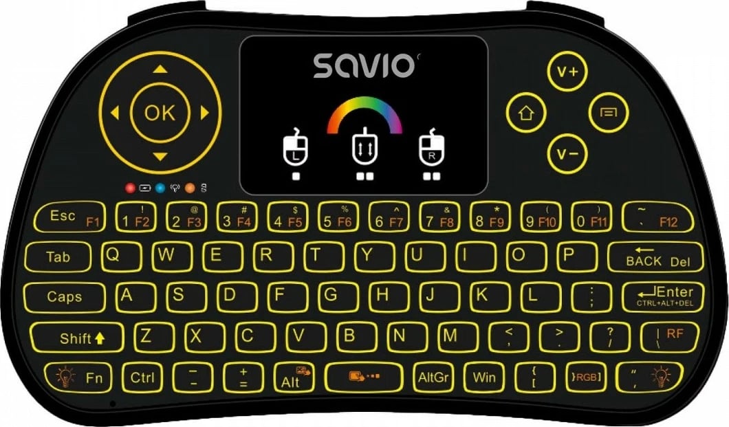 Tastierë mini wireless Savio KW-03 me ndriçim RGB, për Smart TV/PC/TV Box, e zezë