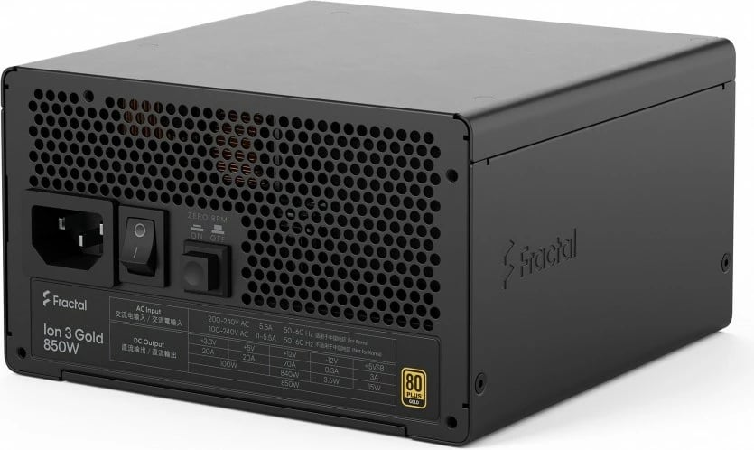 Furnizues energjie PC, Fractal Design Ion 3 Gold, 850W 80+ Gold, ATX 3.1, plotësisht modular, 12VHPWR (12V2×6), e zezë