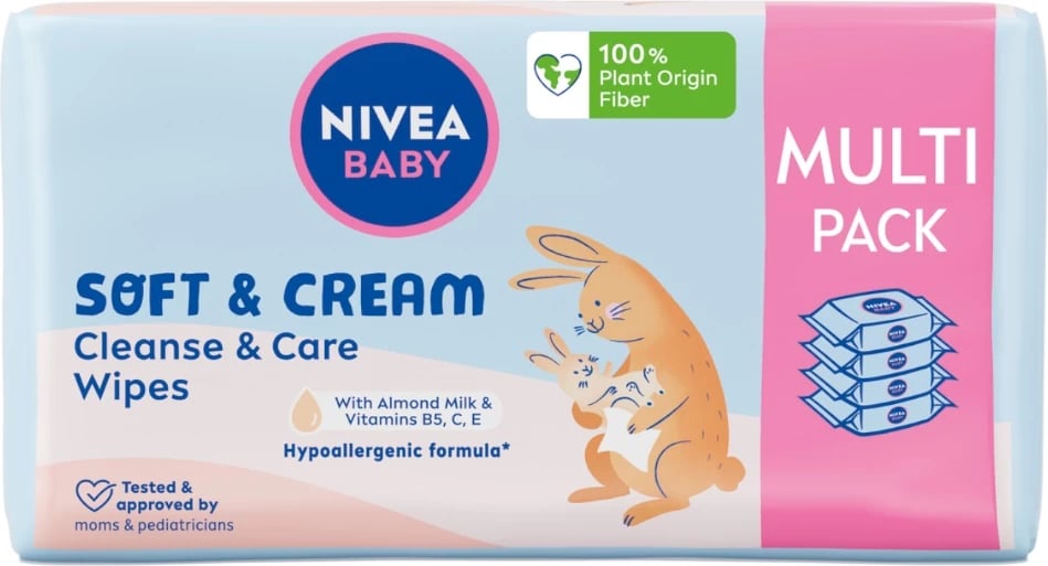 Peceta të lagura për fëmijë Nivea Baby Soft & Cream 4x57 copë Peceta të lagura për fëmijë Nivea Baby Soft & Cream 4x57 copë
