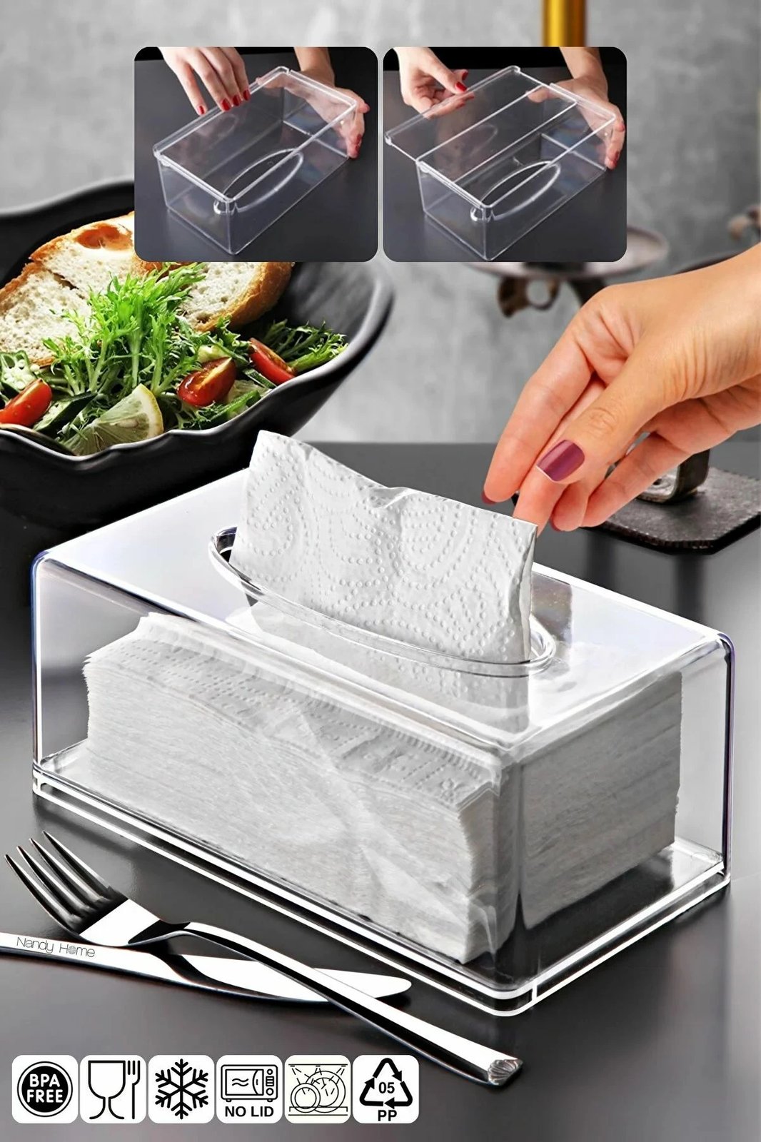 Mbajtës për peceta Hermia, plastikë transparente, IRF-001, 21x12x9cm