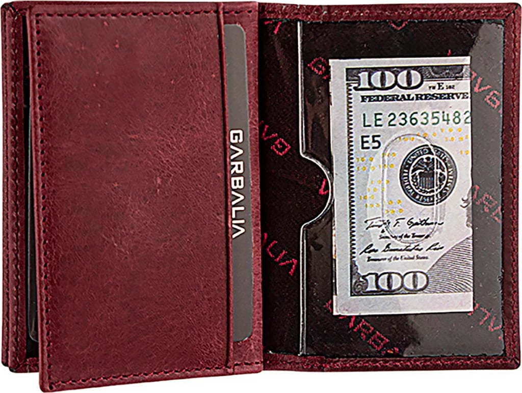 Portofol uniseks Zoozie Bags, lëkurë natyrale, ngjyrë e kuqe claret