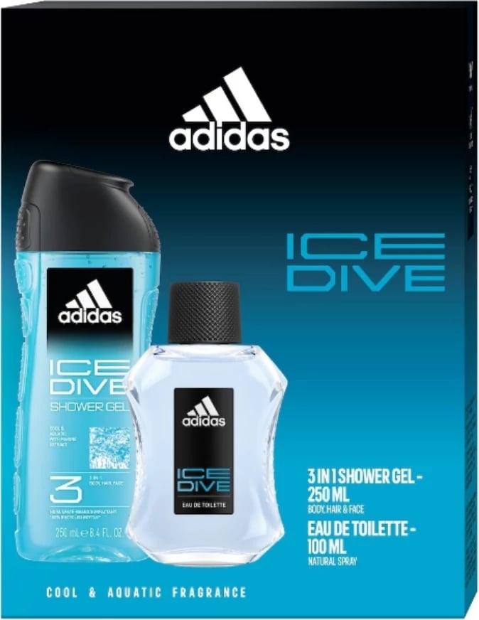 Set Eau de Toilette Adidas Ice Dive për meshkuj, 100ml + 250ml
