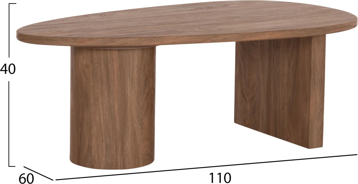 Tavolinë kafeje ovale ALPER, MDF, ngjyrë sonama, 110x60x40cm
