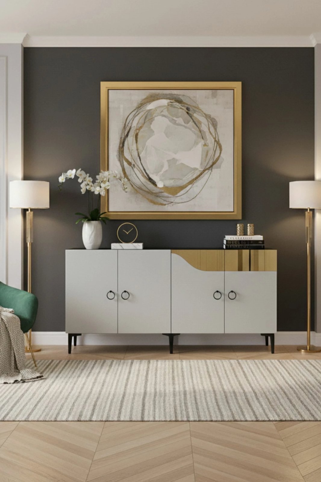 Konsol Skye Decor, Gama 150, e bardhë, ari