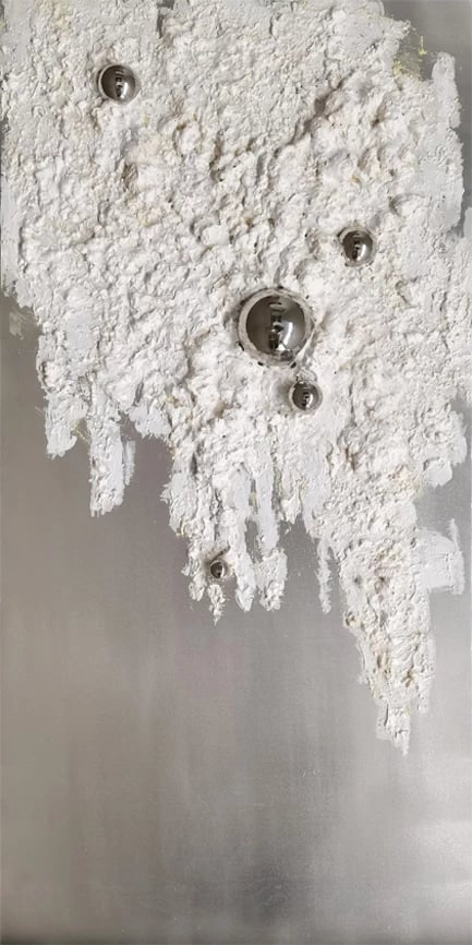 Pikturë dekorative Silver Drops, kanavacë, dru, gri, e bardhë, argjend, 72x142x5cm