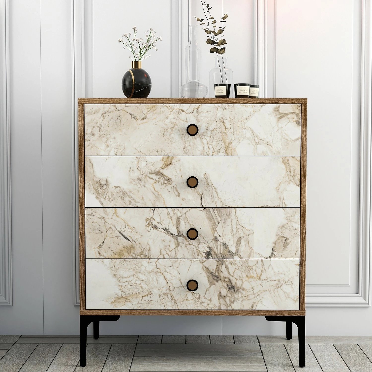 Komodë Hanah Home, Lizbon 538, ngjyrë arrë dhe e bardhë