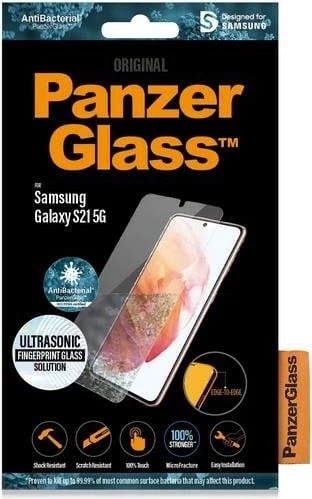Xham mbrojtës PanzerGlass për Samsung Galaxy S21, antibakterial, me kornizë të zezë
