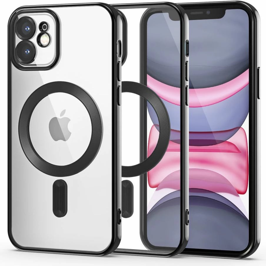Mbështjellës Tech-Protect MagShine Line për iPhone 11, MagSafe, i tejdukshëm/zi