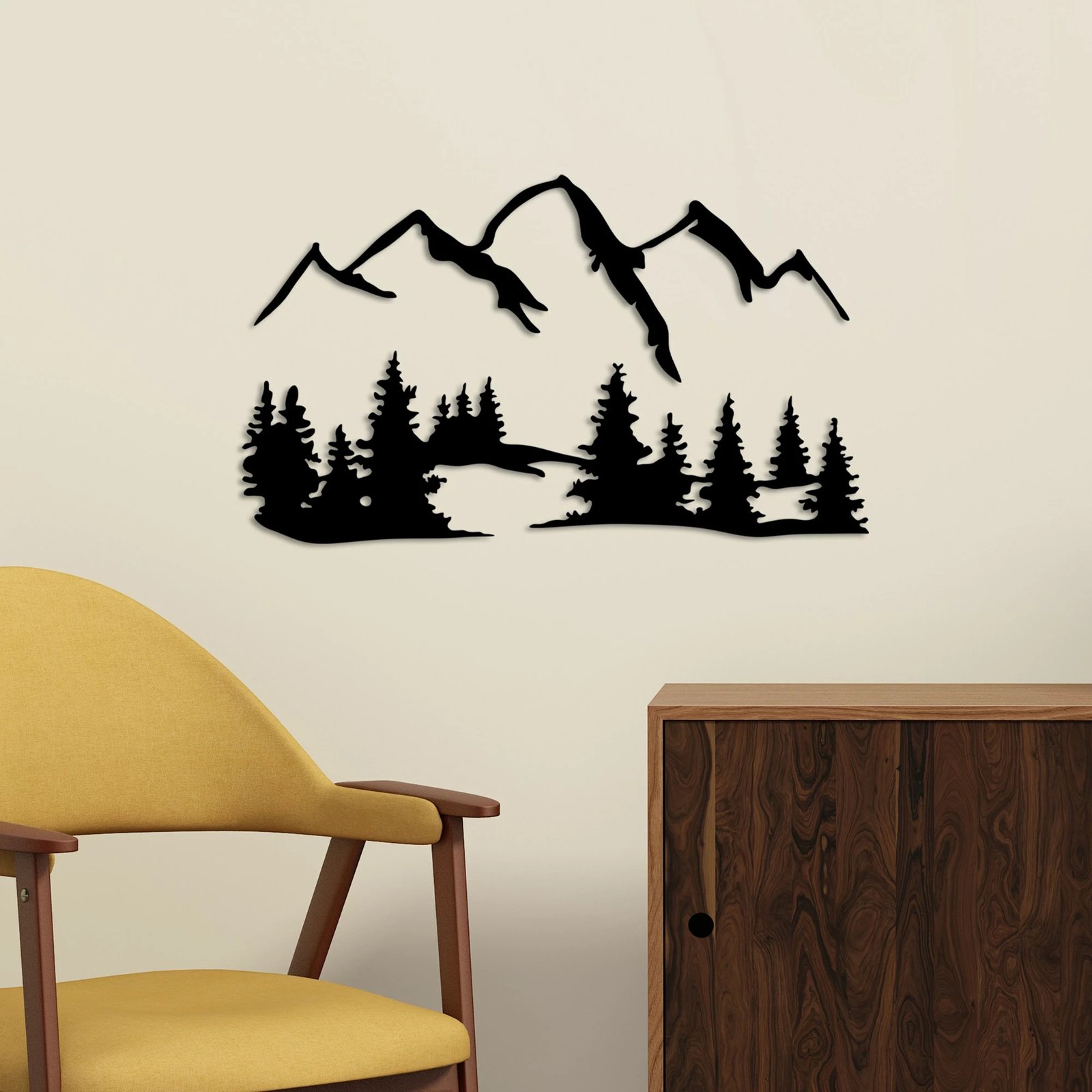 Aksesor dekorativ metalik për mur, natyrë dhe mal, Wallity