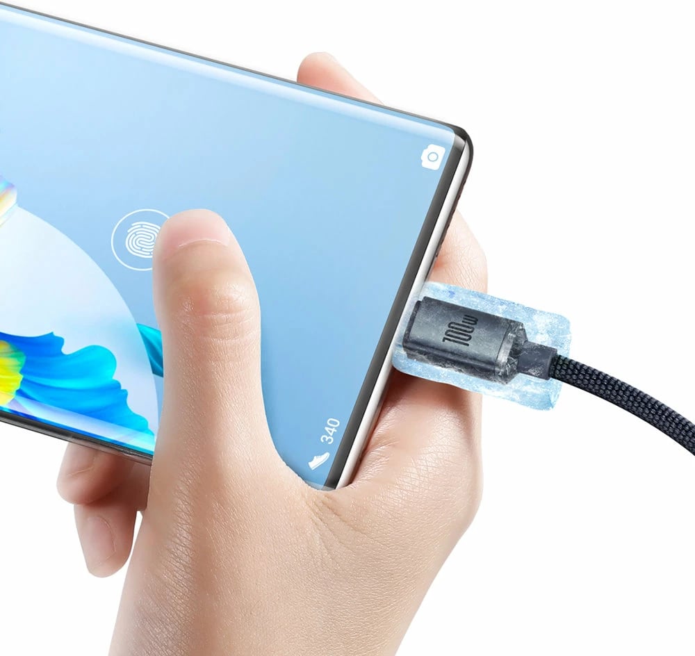 Kabllo për karikim të shpejtë Baseus Crystal Shine Series, USB-A në USB-C, 1.2m, 100W, e zezë
