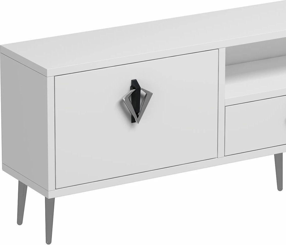 Komodë TV Skye Decor, 1311-DROP-32, e bardhë, e zezë, argjend
