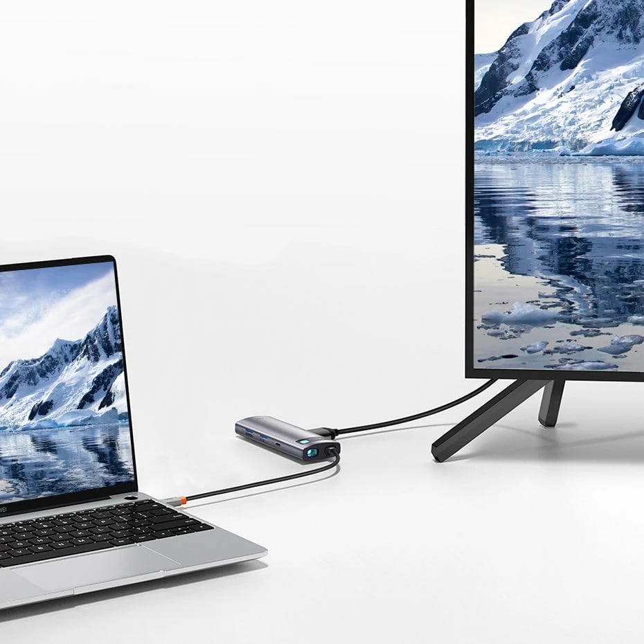 Kasë USB HUB Baseus Metal Gleam Series 7in1, USB-C, HDMI, TF, PD, Gri