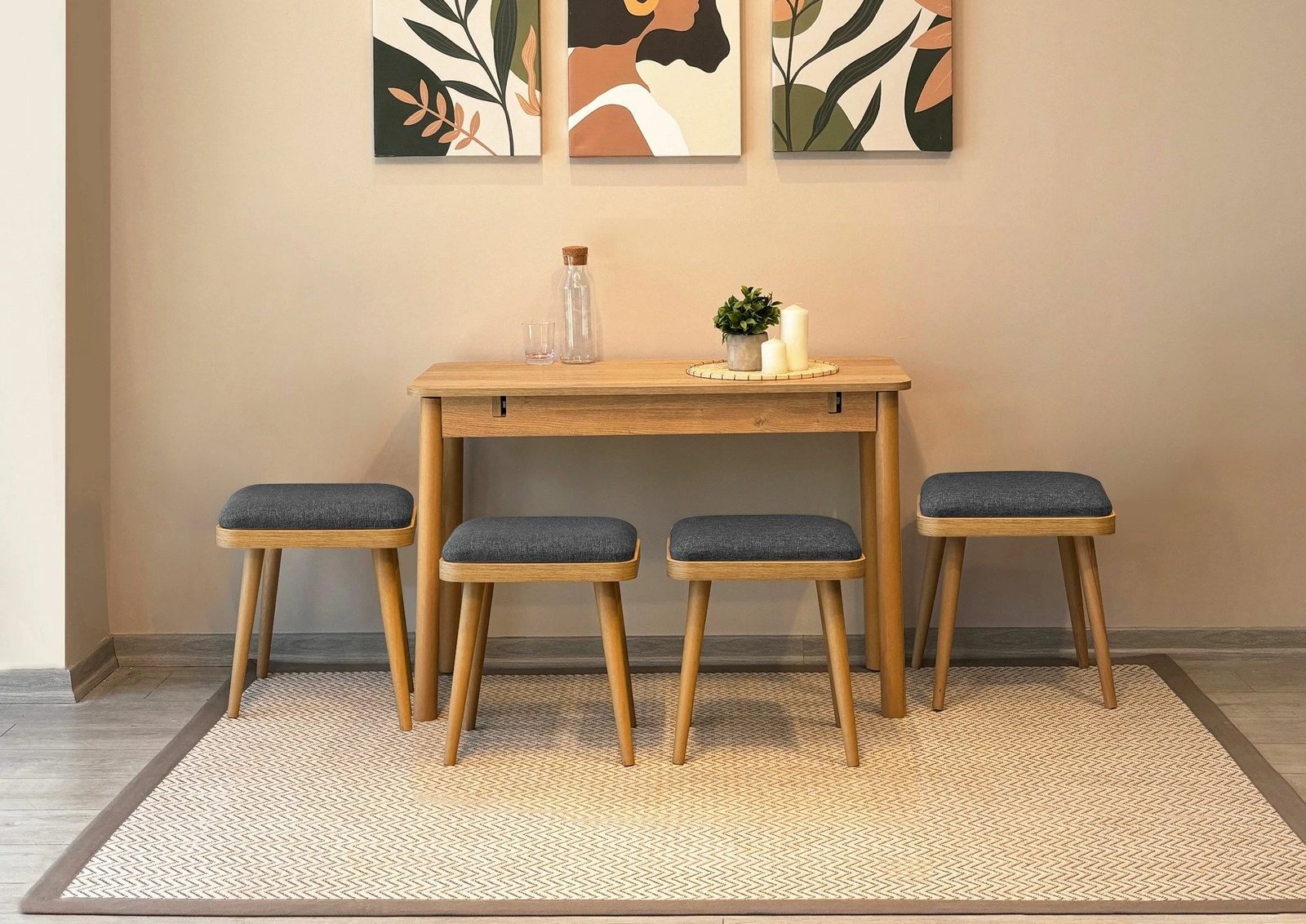 Set tavoline me karrige, zgjatshme, 5 copë, Skye Decor, Vina Mini 05 1053, ngjyrë lis dhe antracit