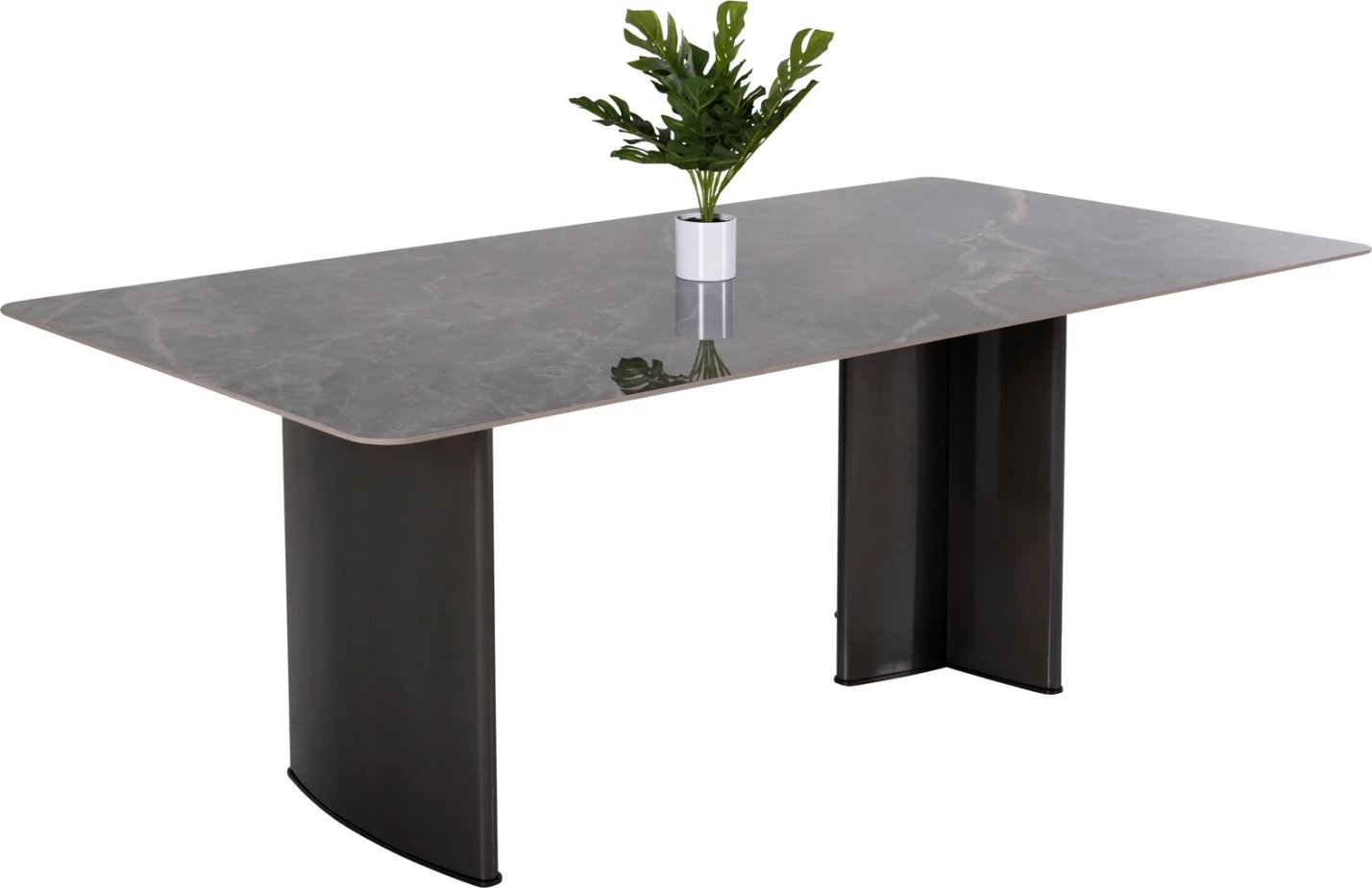 Tavolinë ngrënieje HEFF FH9766.01 sipërfaqe qeramike 12mm, ngjyrë mermeri të zi, kornizë MDF, këmbë metalike të zeza, 200x100x76H cm