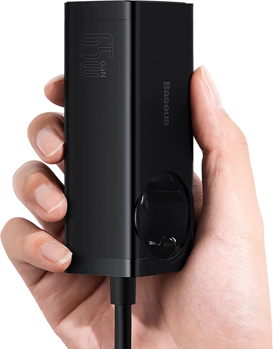 Stacion karikimi Baseus GaN3 Pro 65W EU me 2x USB-C, 2x USB-A dhe kabllo USB-C 100W 1m, Zi
