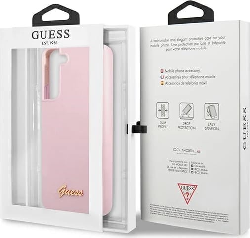 Mbështjellës Guess për Samsung Galaxy S22+, Silicone Script Metal Logo, Lavandë