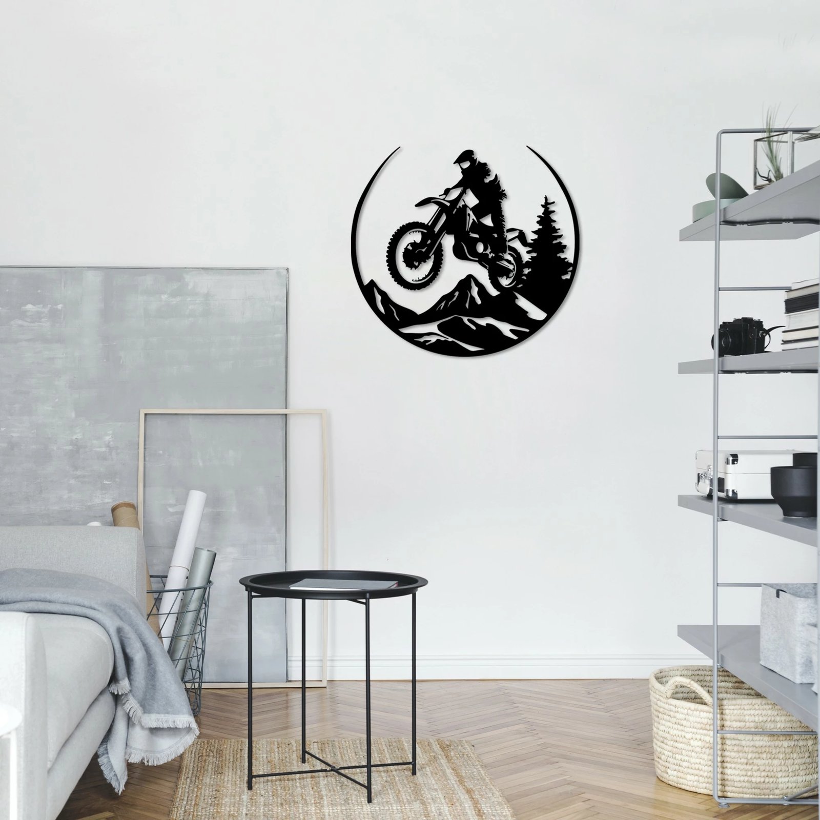 Aksesor dekorativ metalik për mur Wallity, Enduro, ngjyrë e zezë, 46x49cm