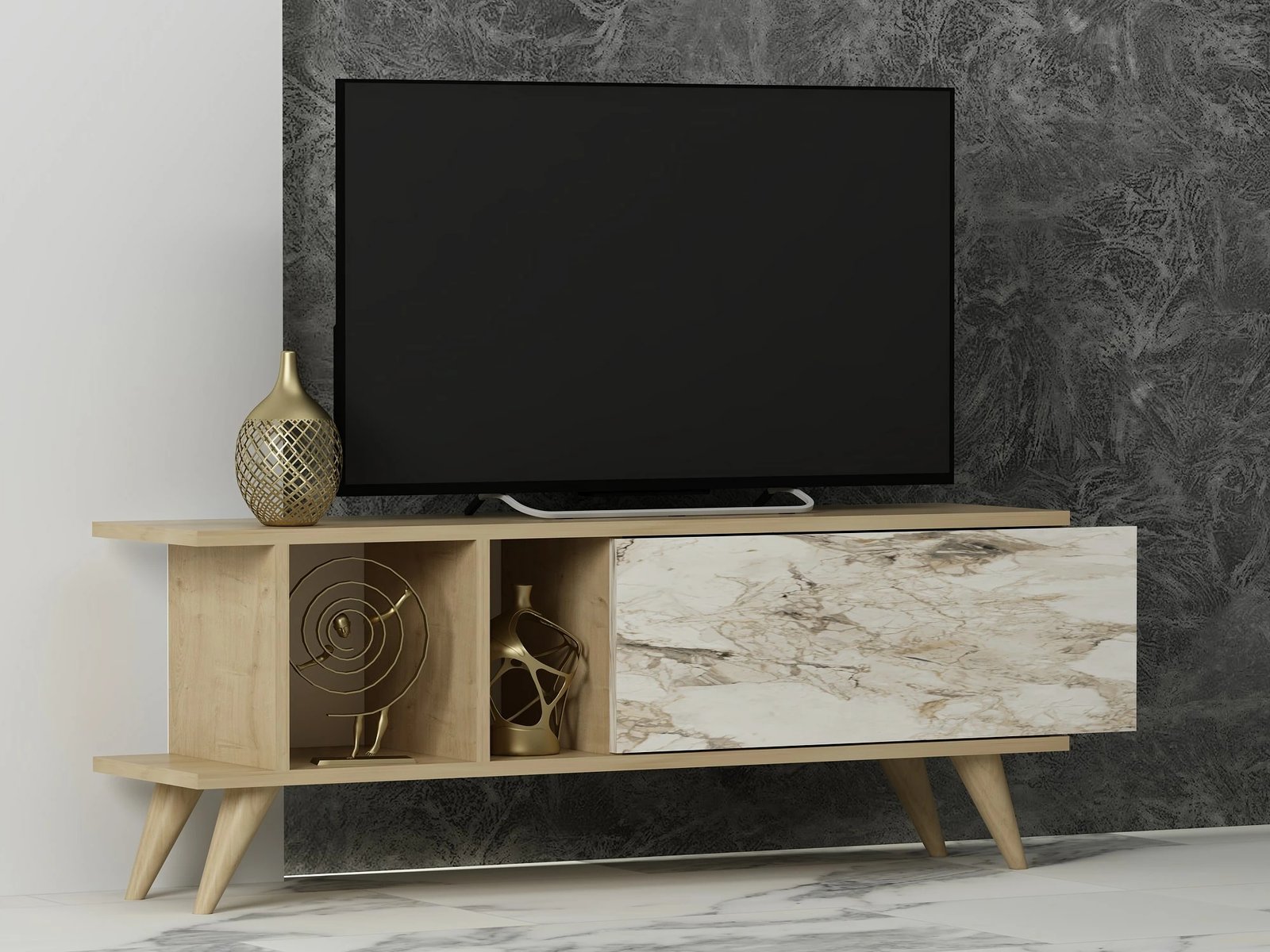 Komodë TV Hanah Home, ngjyrë Sapphire Oak, mermer