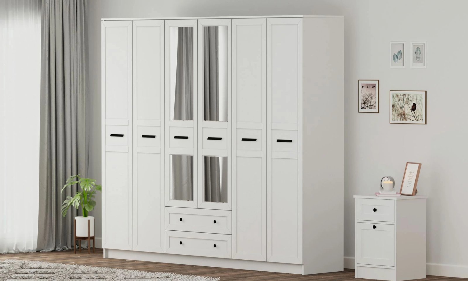 Dollap rrobash Skye Decor, ngjyrë e bardhë mat, RB-168-01-013, 210x210x52cm